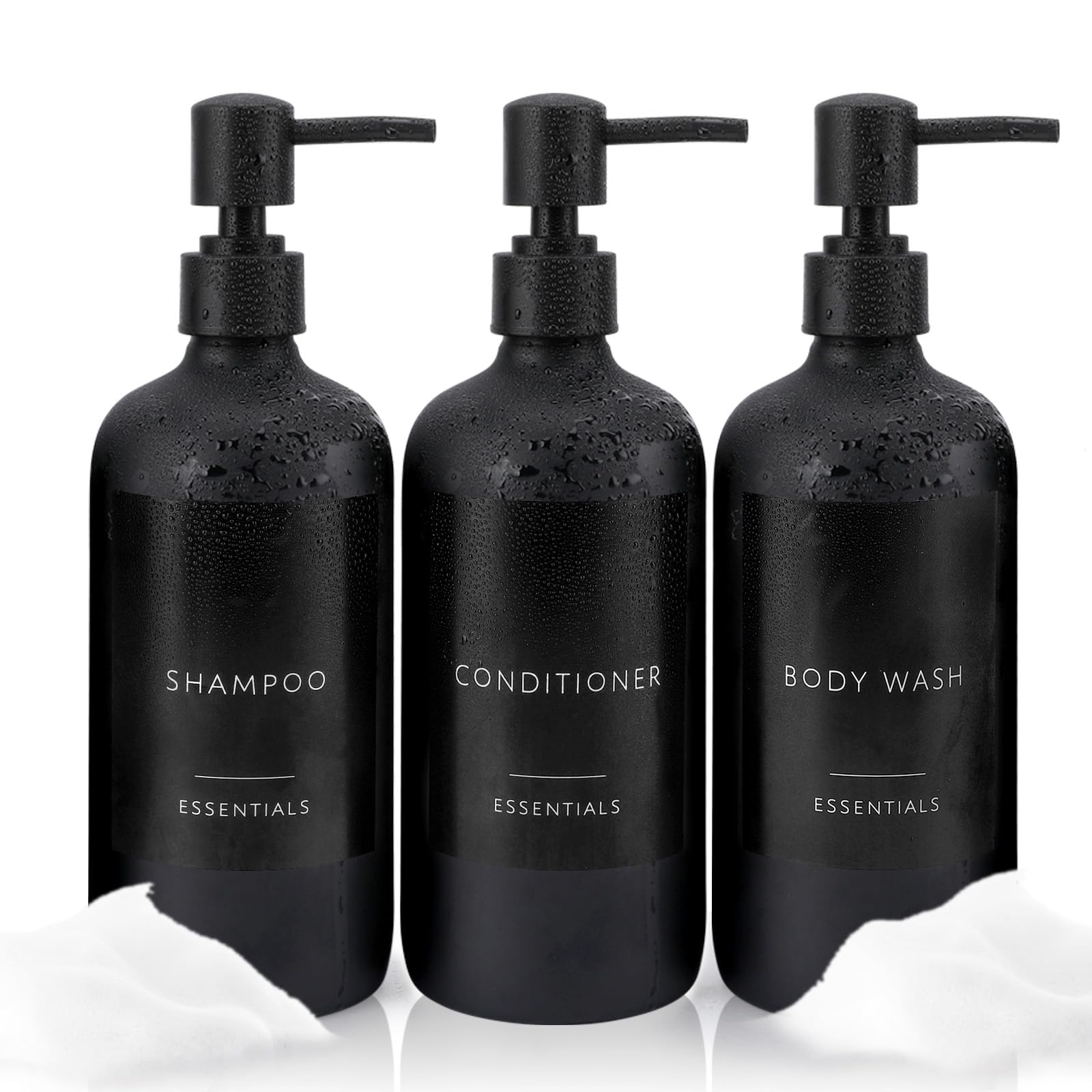 Nellyke Shampoo and Conditioner Dispenser Bottles Set, Modern Black 21oz Refillable Shower Soap Dispenser with Black Pump, Body Wash Dispenser for Shower Bathroom Kitchen,3 Pack