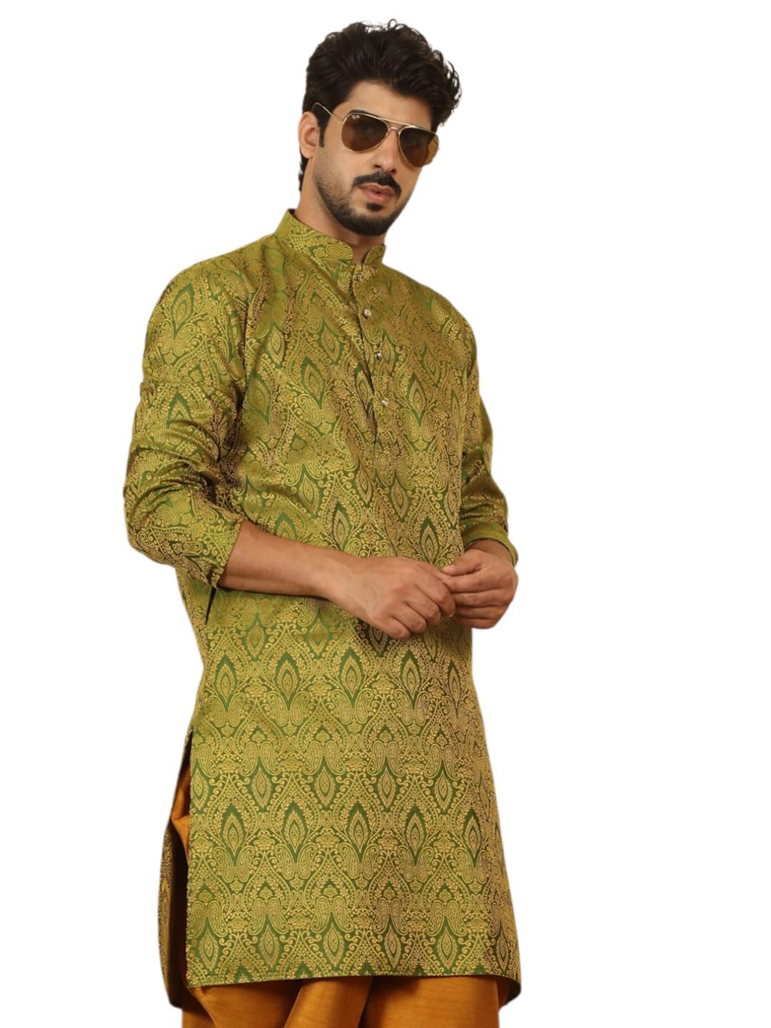 kraft india Men's Silk Blend Jacquard Paisley Kurta-picture-10