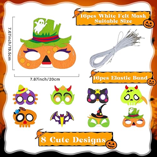 Miniatura 2 de Qyeahkj Paquete de 16 máscaras de fieltro de monstruo de Halloween para niños, manualidades de espuma de monstruo para niños de 3 a 5, 4 a 8, 8 a 10