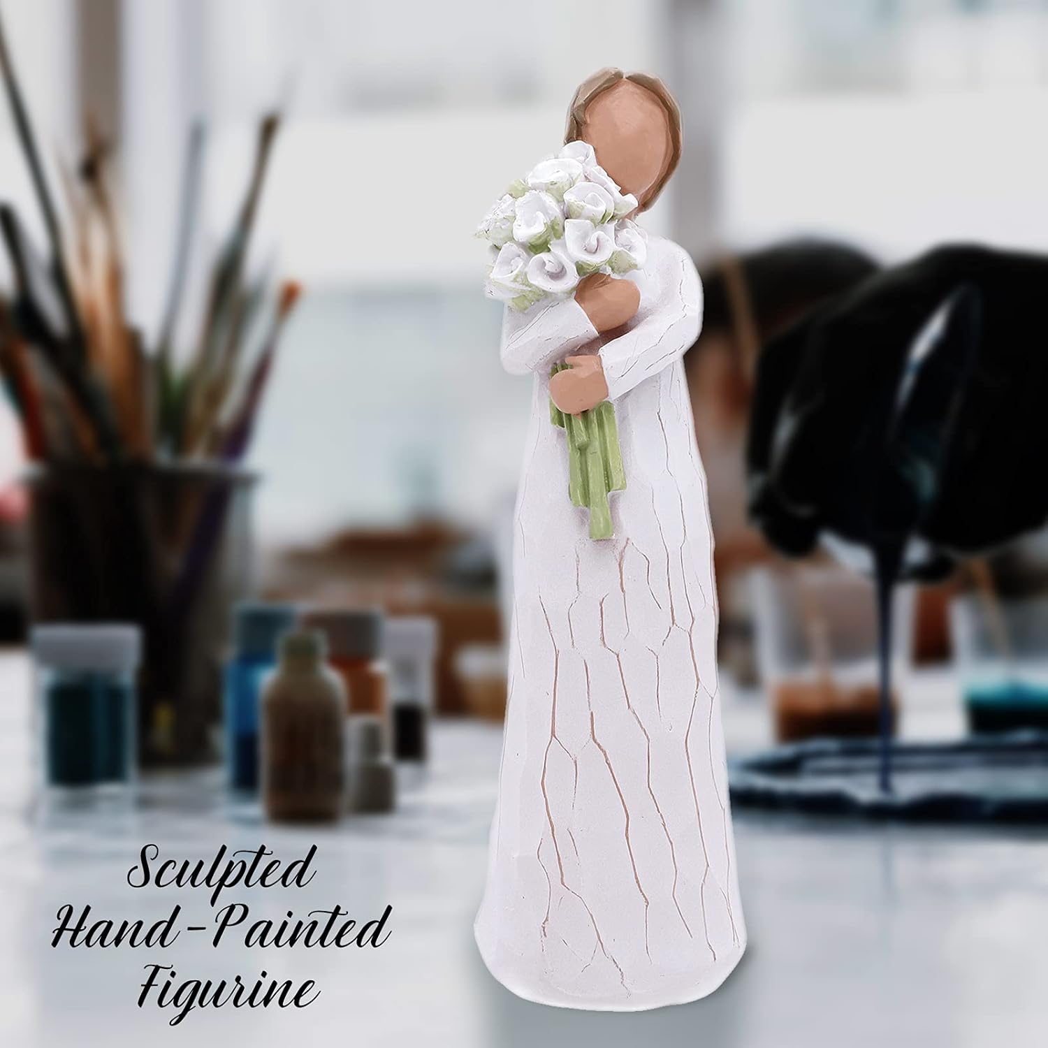 Guardian Angel Collectible Figurine, 6.2" Hand Carved Angel Figurine, Gathering of Beautiful Wishes, Good Wishes, Good Lucky, Good Health, Wealth to You : Home & Kitchen