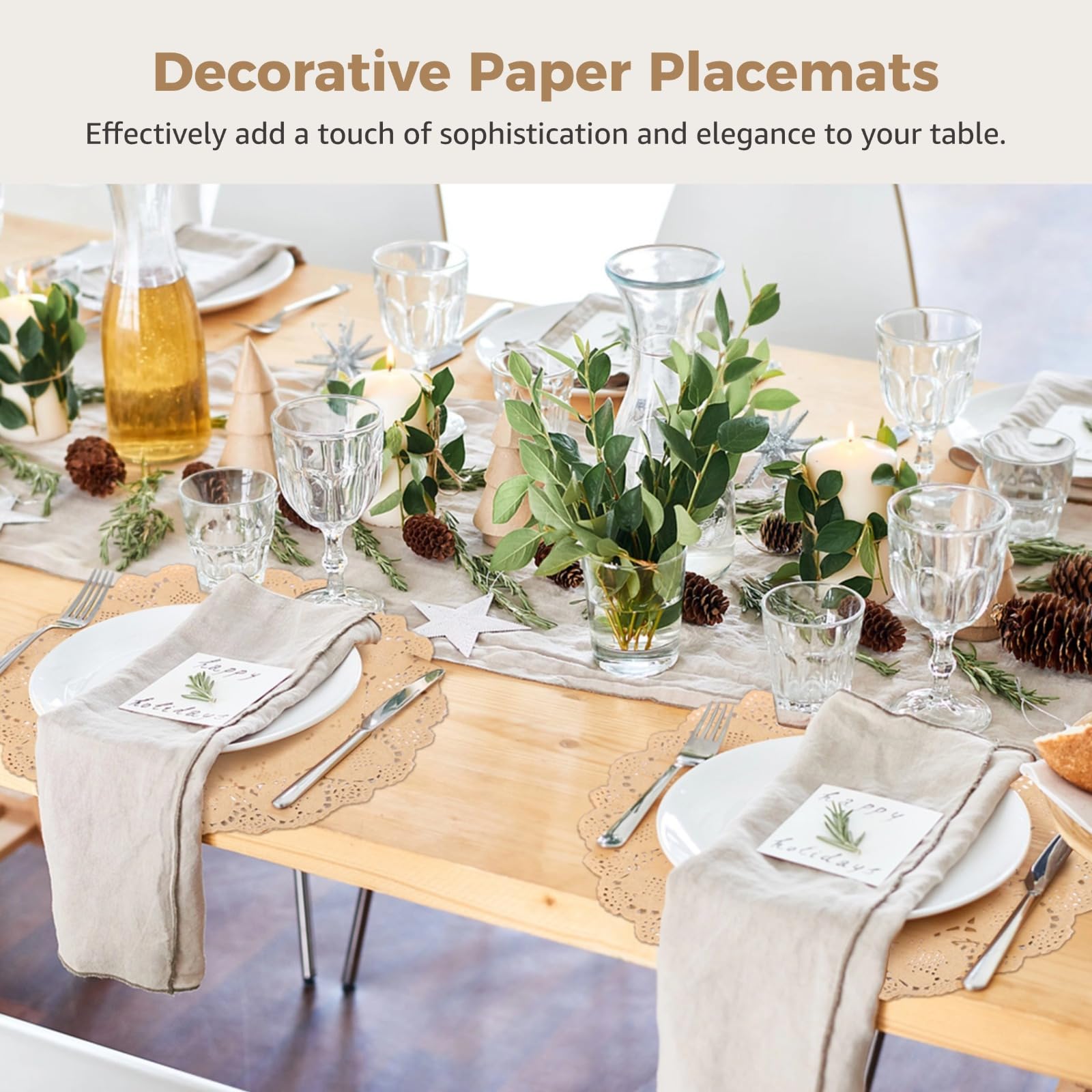 Lot de 100 napperons jetables en papier kraft, 34 cm ronds en dentelle pour nourriture, gâteaux et travaux manuels