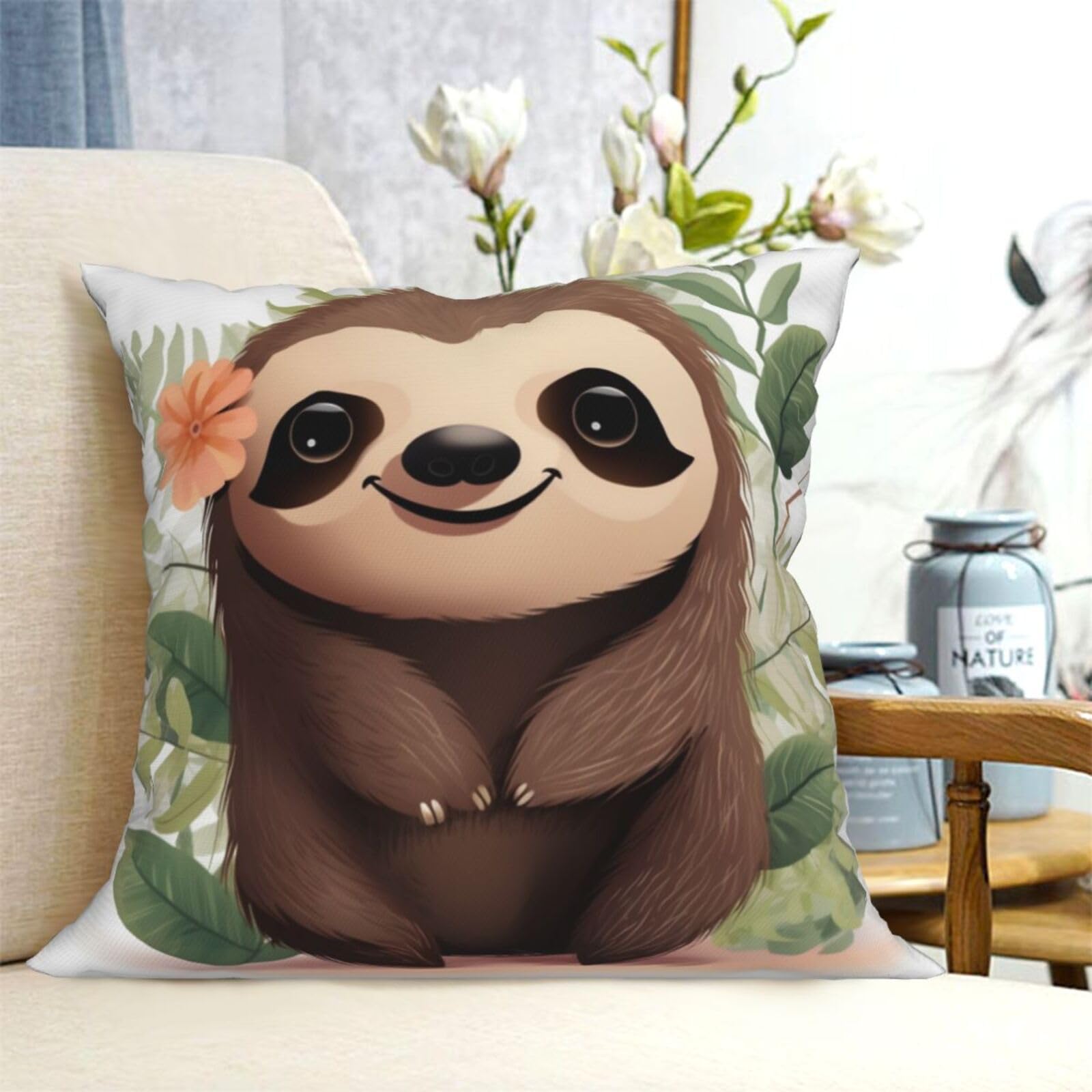 Fodpand Black Decorative Throw Pillow Covers 16"X16" Cute Cartoon Sloth Cushion Cases Square Modern Farmhouse Pillow Cases Soft Cozy Cushion Covers For Couch Sofa Bedroom Home Decor Pillowcase