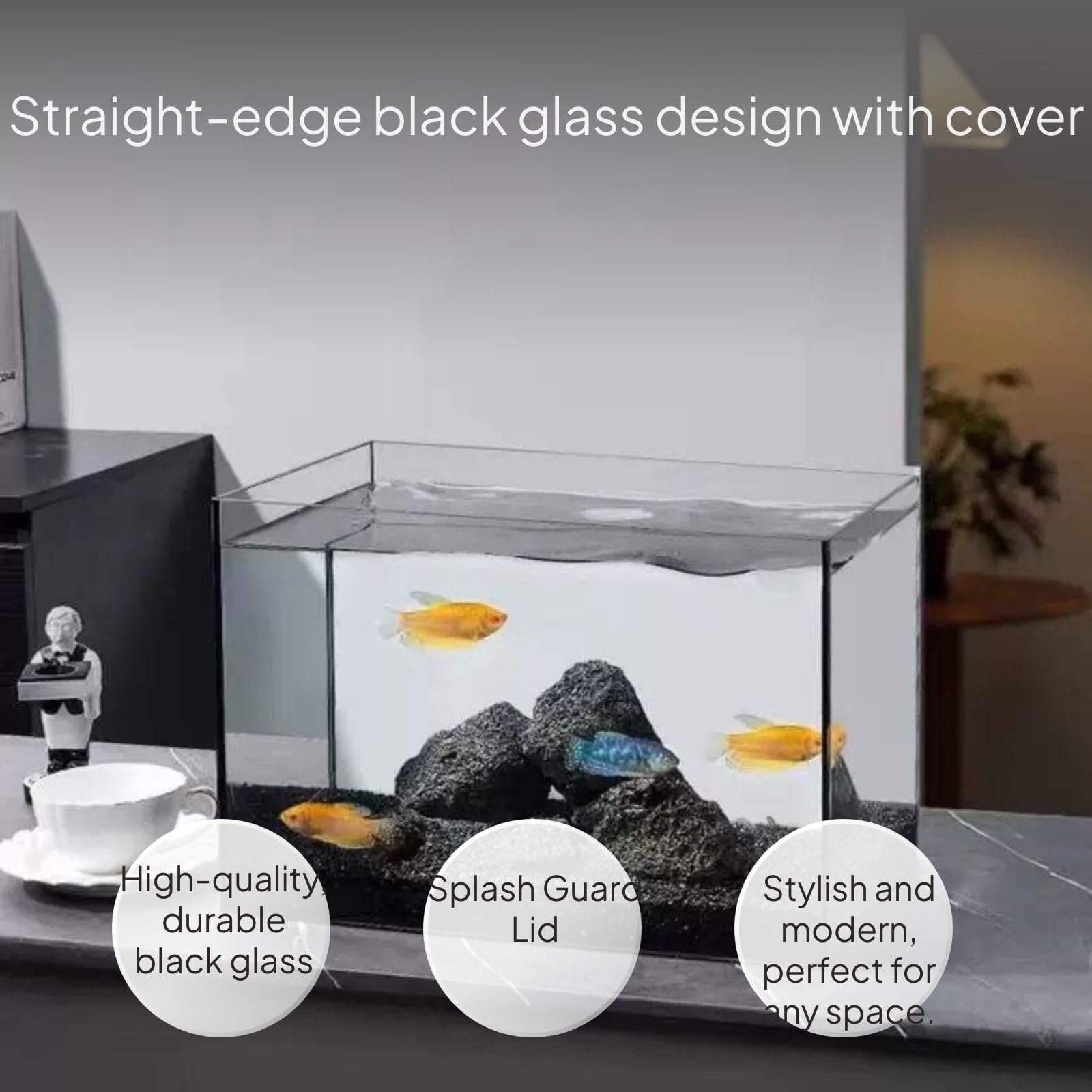 LOVIVER Aquarium Fischbecken Glas-aquariumbehälter mit Schwarzer Silikonversiegelung Modernes Design Transparent Dickwandig für Wohnzimmer Büro Schlafzimmer Einsatz, 35 * 21 * 23cm