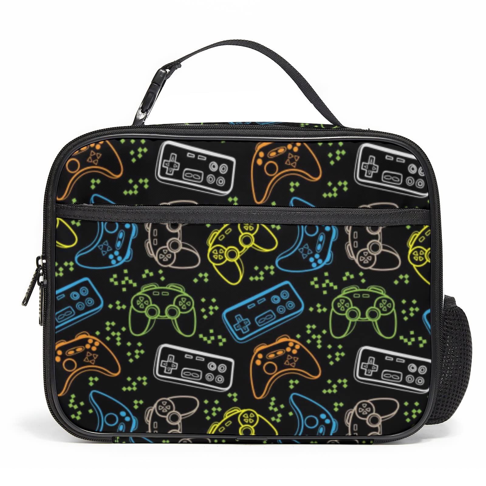 Aeoiba Colorful Video Game Lunch Bag Tote, Reusable Thermal Lunch Box Container, Insulated Durable Square Cooler Organizer with Zipper for Office Work Travel Picnic Camping