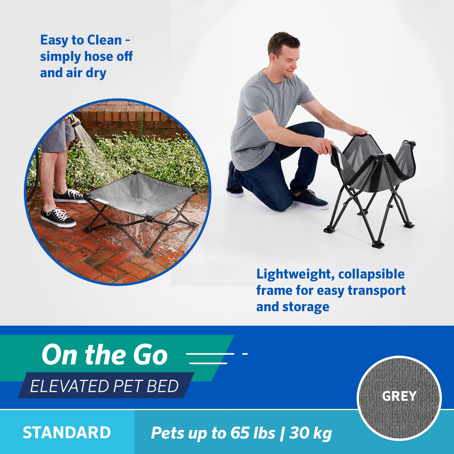 Coolaroo On The Go Cooling Elevated Dog Bed, Portable for Travel & Camping, Collapsible for Storage, Standard, Grey