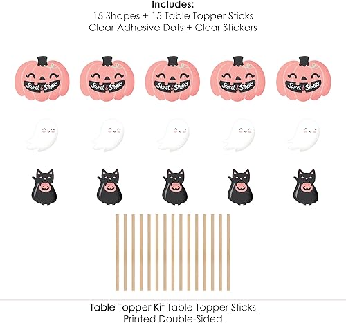 Miniatura 6 de Big Dot of Happiness Pastel Halloween - Palitos de centro de mesa de fiesta de calabaza rosa - Juego de 15