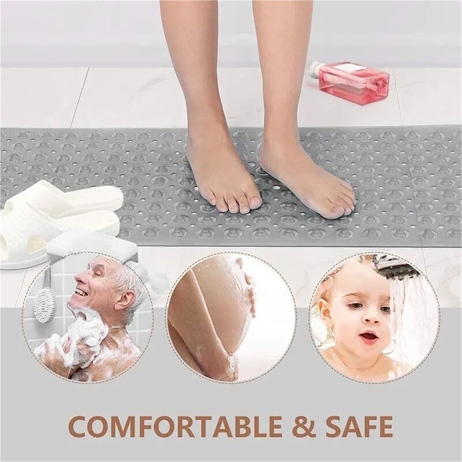 Antirutschmatte füR Badewanne 100 x 40 cm rutschfeste, schnell trocknende Badematte aus PVC