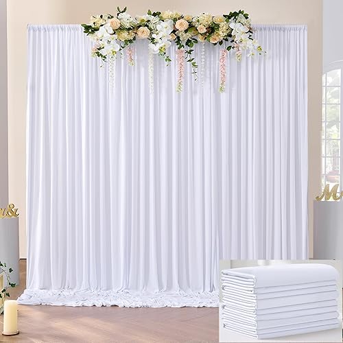 NSSONBEN Cortina tipo telón de fondo blanco sin arrugas de 30 x 8 pies para fiesta de boda, 6 paneles de 5 x 8 pies de grosor, cortinas blancas de