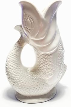 Mazeologys White Porcelain Gurgle Fish Shaped Water Jug 50 ounces/ 1.5 liter Capacity 10.5 Inches High