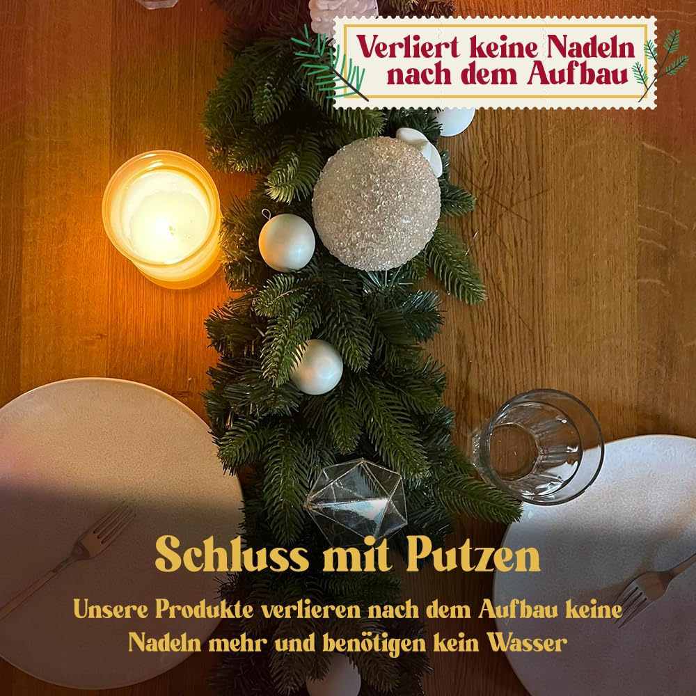 Weihnachtsgirlande künstlich 150 cm I Naturgetreue Nachbildung mit Spritzguss Elementen, Weihnachtsdekoration für Innen, Draußen + Eingangstür Halterung I ohne Deko (Grün, 270 cm)