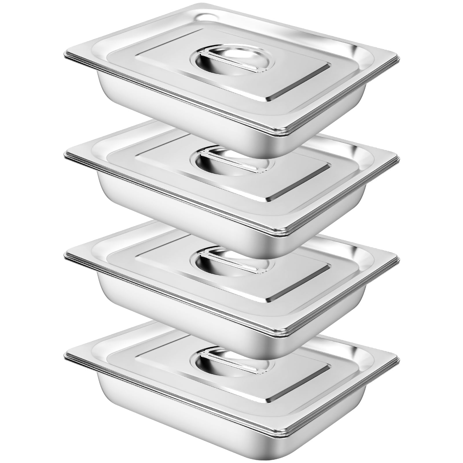 Confezione da 4 padelle Gastronorm, in acciaio inox, con coperchio, contenitore per alimenti, anti-inceppamento, vassoio per servizio di catering, per ristoranti, hotel, buffet, feste, spessore