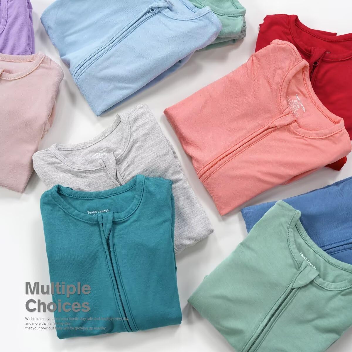 Teach Leanbh Unisex Baby 2 Pack Bamboo Viscose Pajamas with Mittens and Feet Cuffs 2 Way Zipper Long Sleeve Romper - Image 2