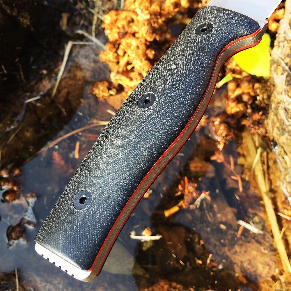 Watchman F017 9.45inch Fixed Blade D2 Knives with Sheath,Big Full Tang Bushcraft Knife with Kydex Sheath Hunting Knife with Mircarta Handle for Camping, Survival, Fishing (Black)