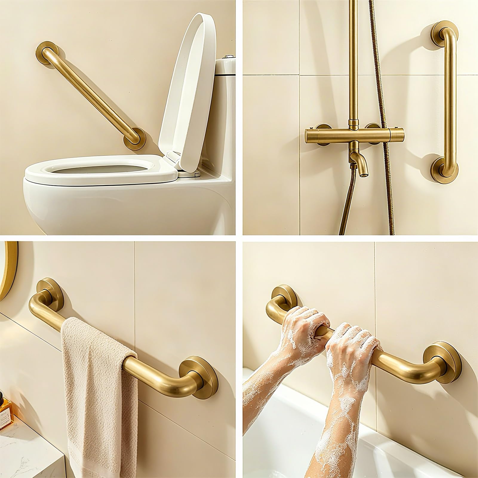 Barra De Agarre De Seguridad Para Bañera, Barra De Agarre De Baño Dorada, Pasamanos Antideslizante De Acero Inoxidable Para Duchas, Asidero Para Discapacitados(100cm)