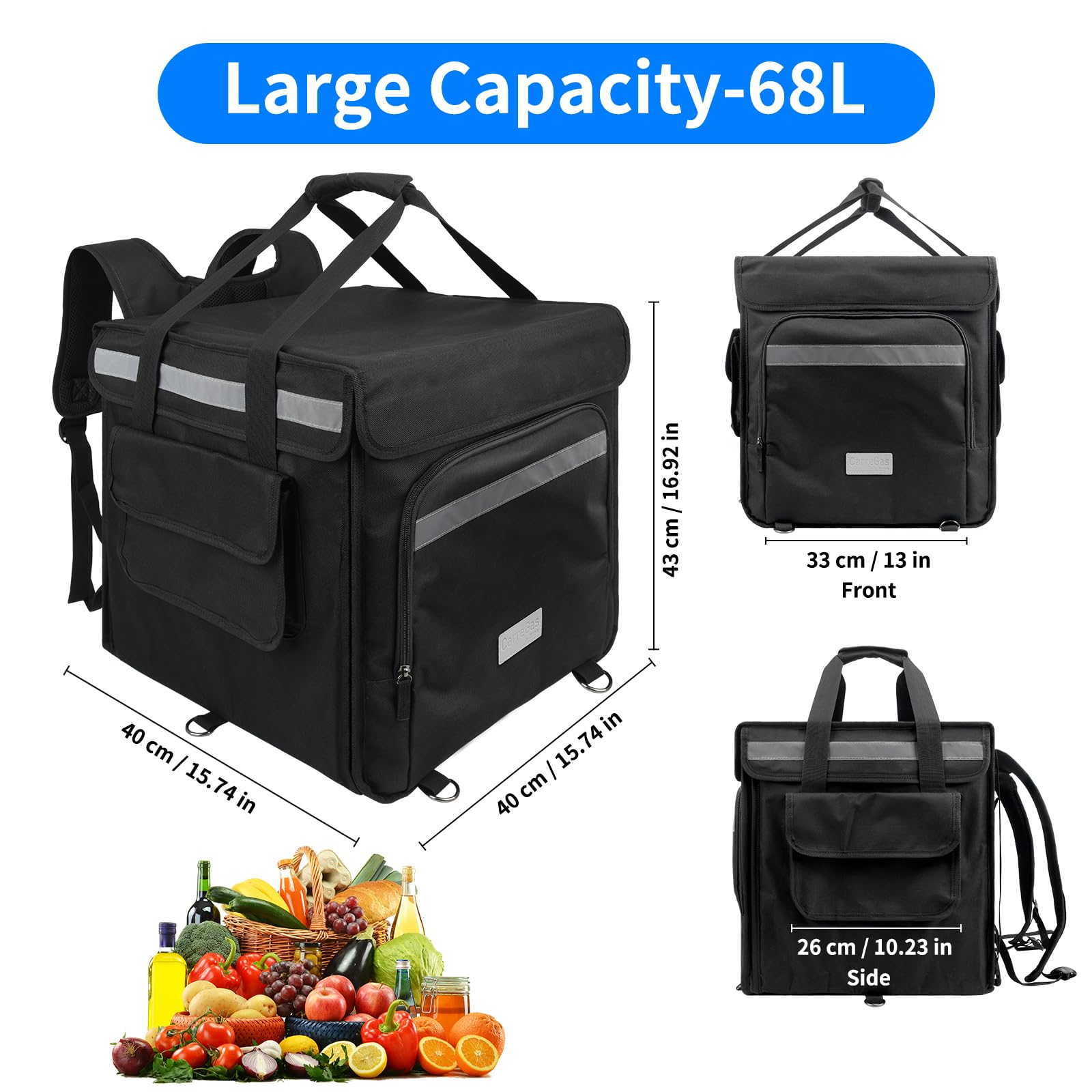 Bolsa de entrega de alimentos calientes aislada, bolsas grandes de alta calidad de 53 x 30 x 28 cm para comida fría y caliente, pizza, restaurante, bolsa de entrega de Uber Eats, picnic