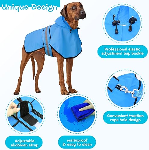 Miniatura 4 de Weesiber Chubasquero para perro, abrigo reflectante para perro, poncho impermeable para perro, chaqueta de lluvia ajustable para perro, resbalador