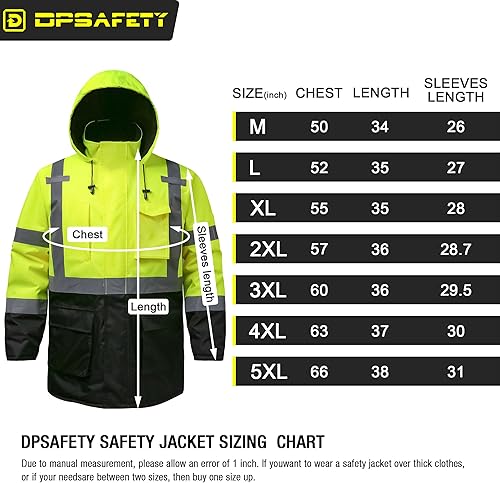Miniatura 6 de DPSAFETY Chaqueta reflectante, chaquetas de alta visibilidad para hombres y mujeres, parka impermeable de alta visibilidad, chaqueta de seguridad