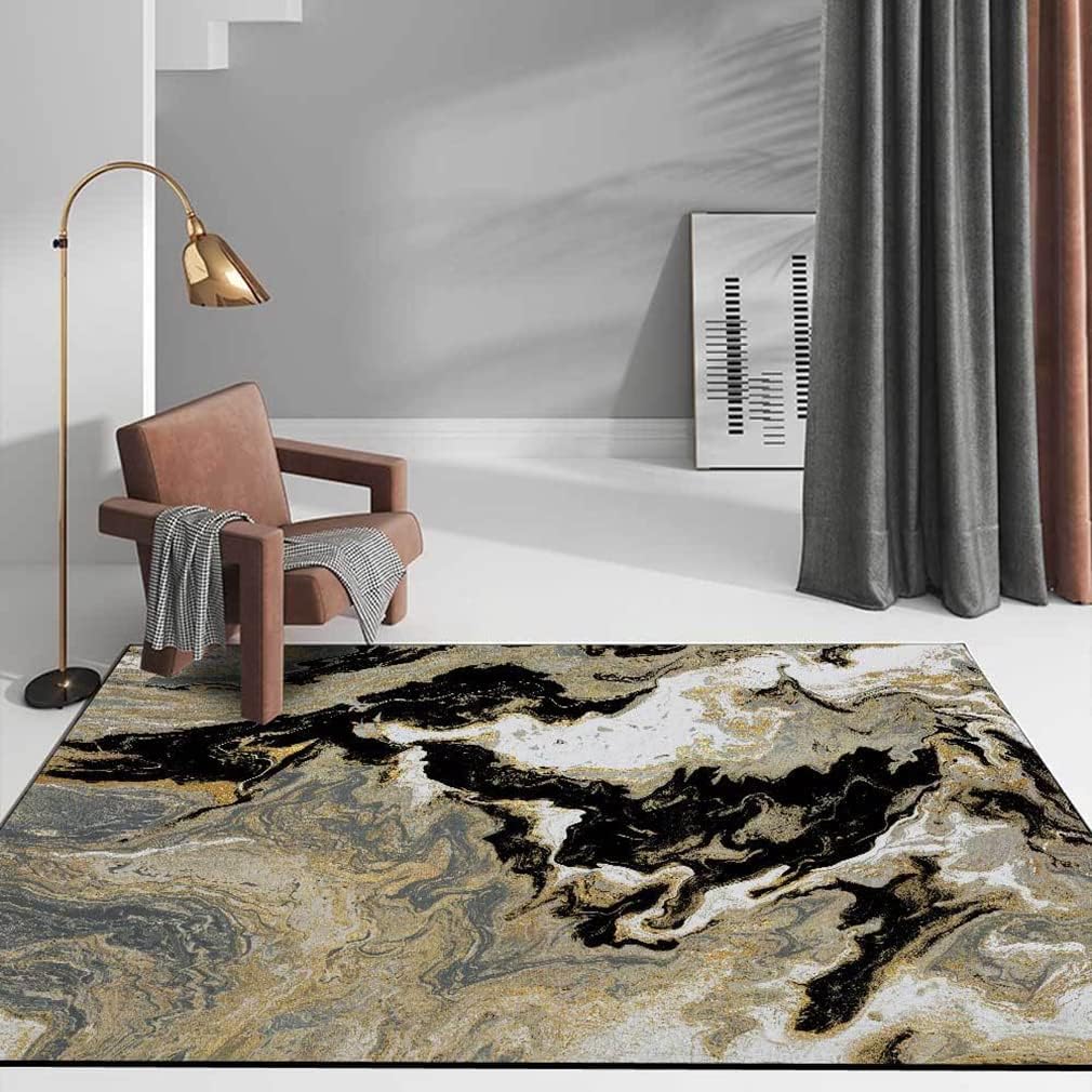Modern Art Abstract Area Rug Marble Luxury Decor Carpet for Farmhouse Bedroom Large Living Room Courtyard Kitchen Runner Mat Non Slip Bathroom Rugs Indoor Outdoor Doormat 1.3' X 2'/Black