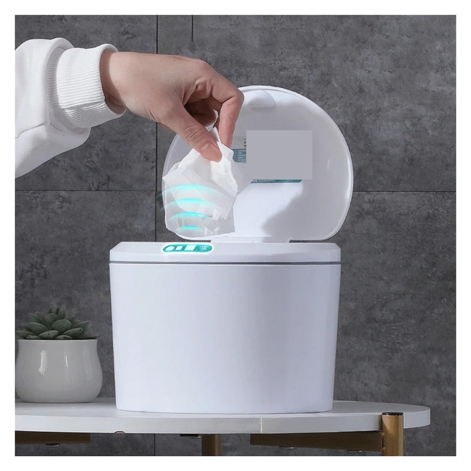 Poubelle De Voiture Poubelle À Capteur Intelligent 3L De Bureau Corbeille Papier Induction Poubelles Automobile(White Rechargeable)
