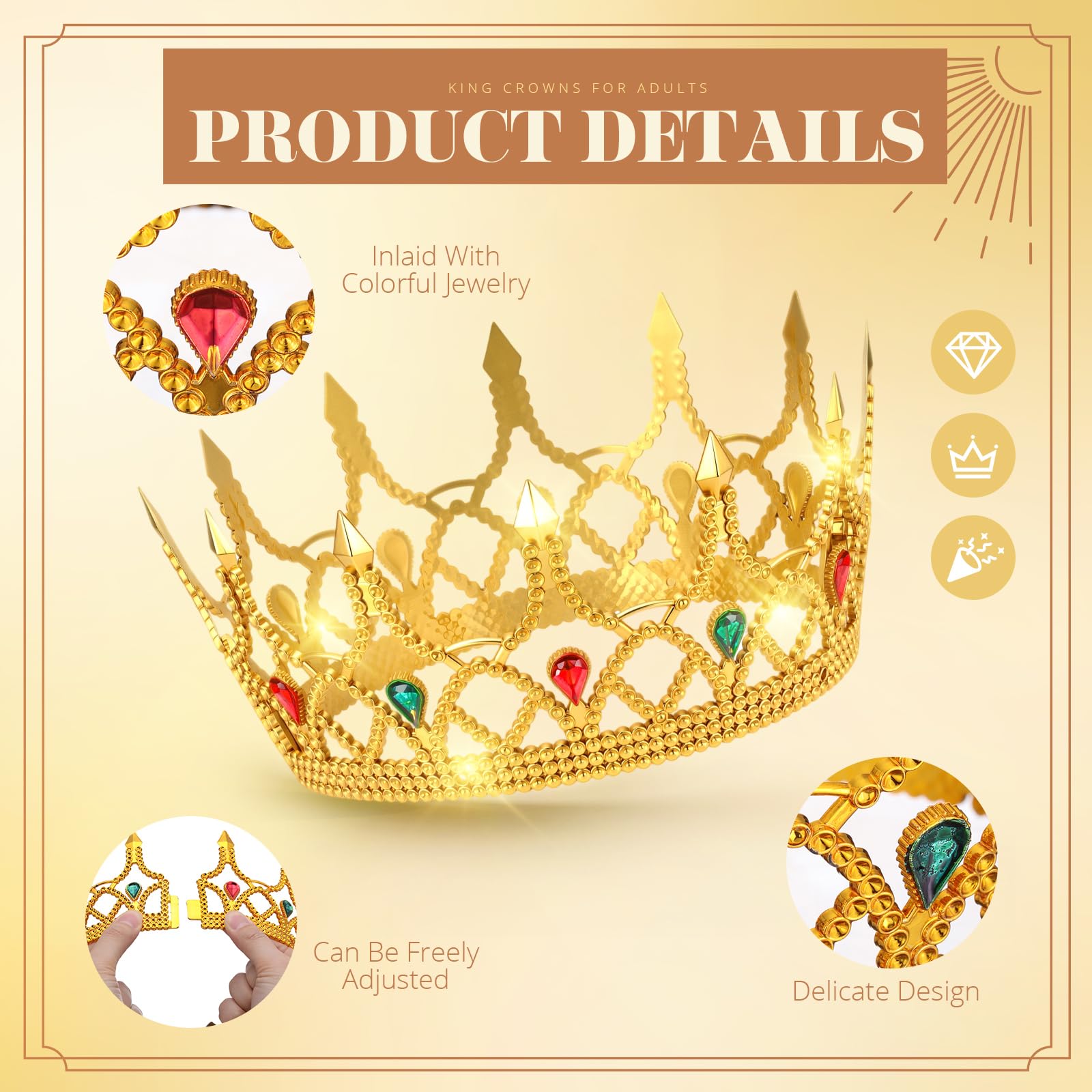 Quelay 36 corone da re in oro regolabile da principe reale gioiello corona medievale per feste di compleanno costume reale cosplay divertimento