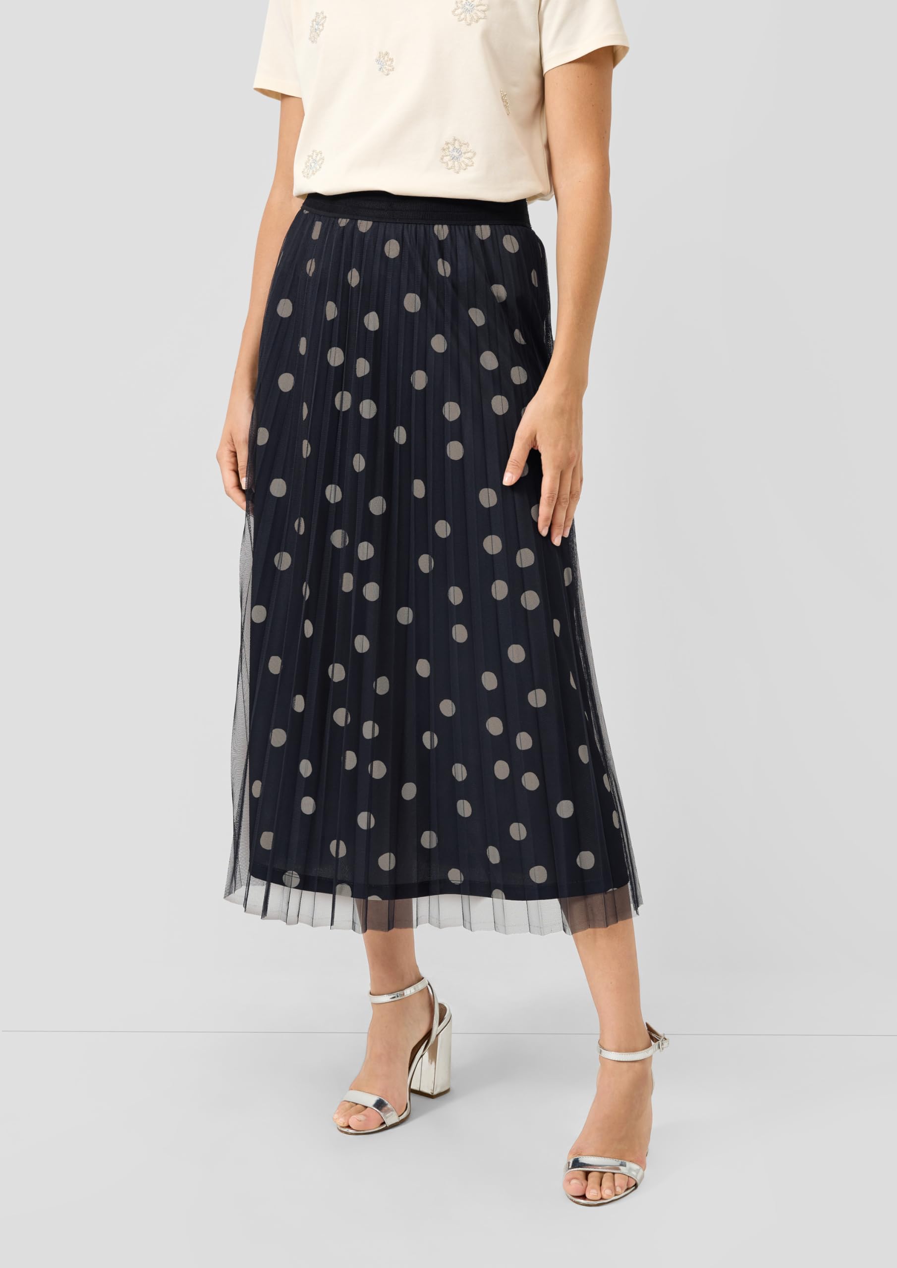 s.Oliver Plissierter Midirock mit Polka Dots und Jerseyfutter