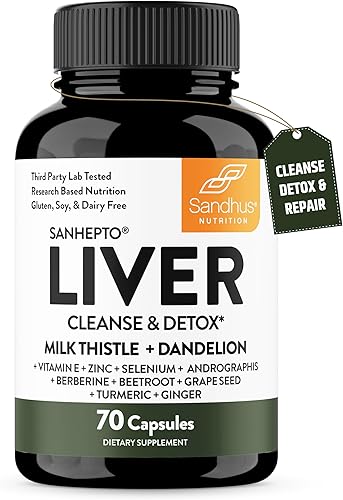 Sandhu's Liver Renew Cleanse Detox, Repair & Support 70 cápsulas Suministro de 1 mes (paquete de 1) Suplemento herbario Raíz de diente de león de