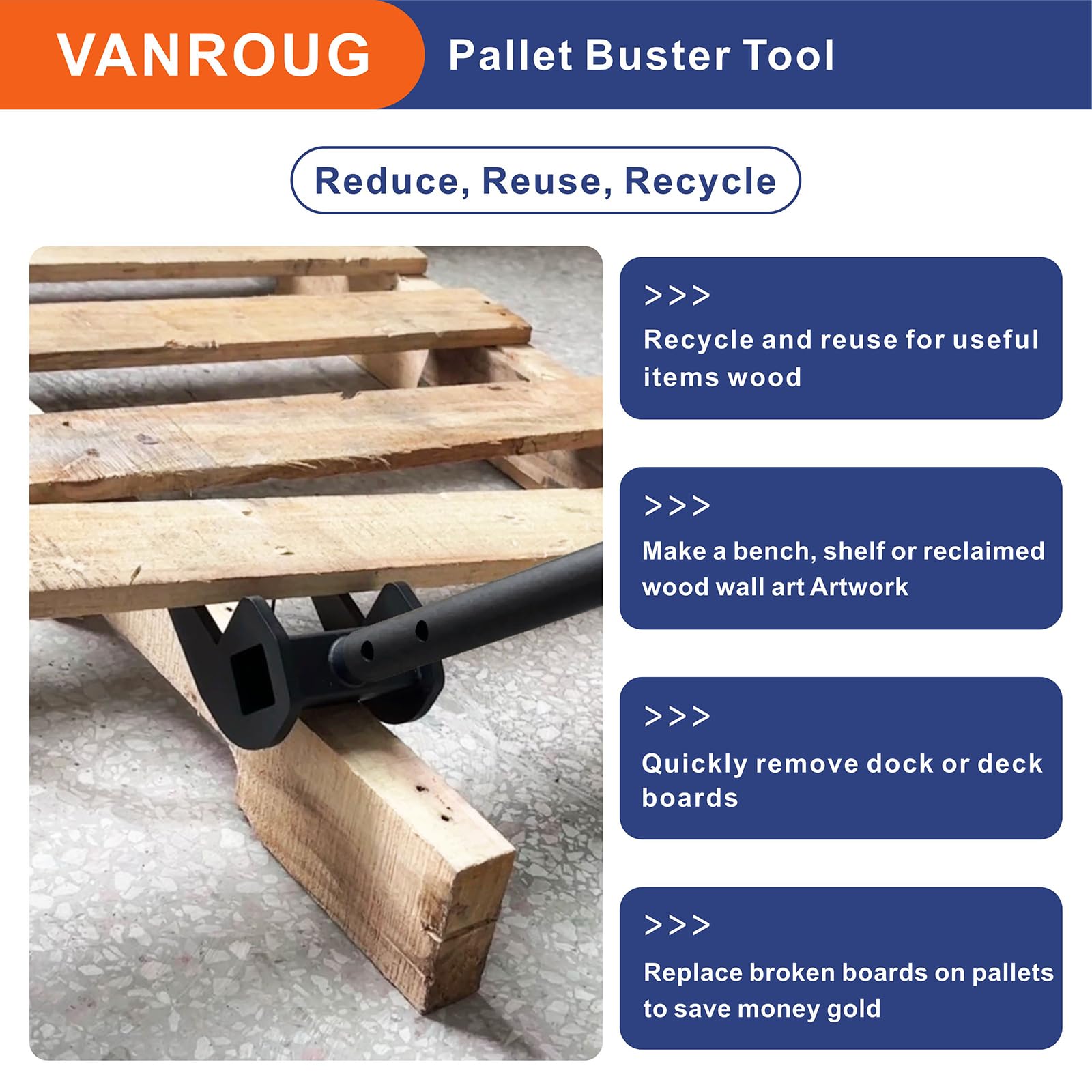 Outil de démolition de palette - Outil de démontage de planches de terrasse industrielles - Sans poignée - Disjoncteur industriel pour enlever ou déchirer les bois