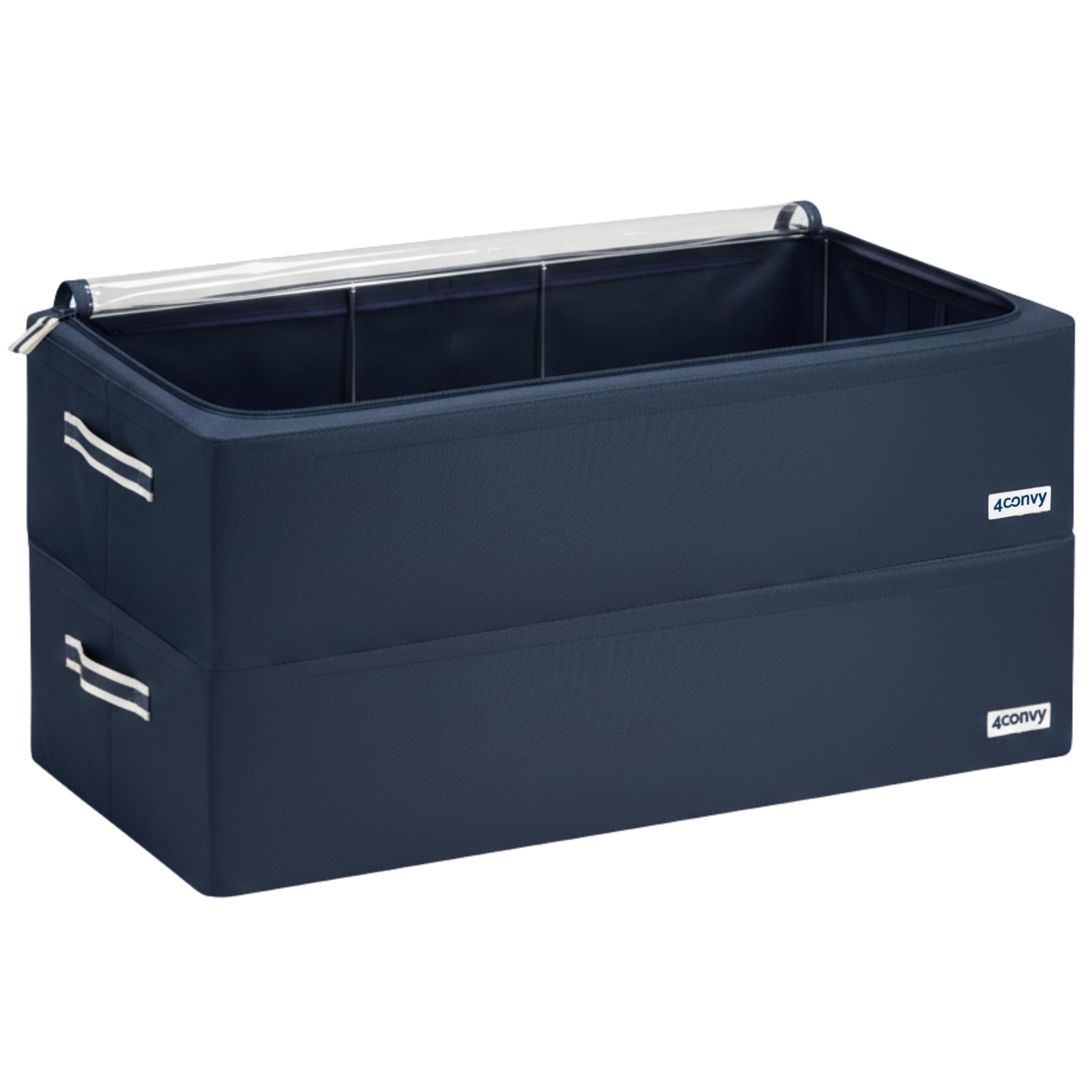 4CONVY contenitori per riporre sotto il Letto per Vestiti, Trapunte - Scatole per Armadio Rigide con Cerniera – [2024 MATERIALE AGGIORNATO] – Organizzatore con Struttura in Metallo Pieghevole – 2x68L