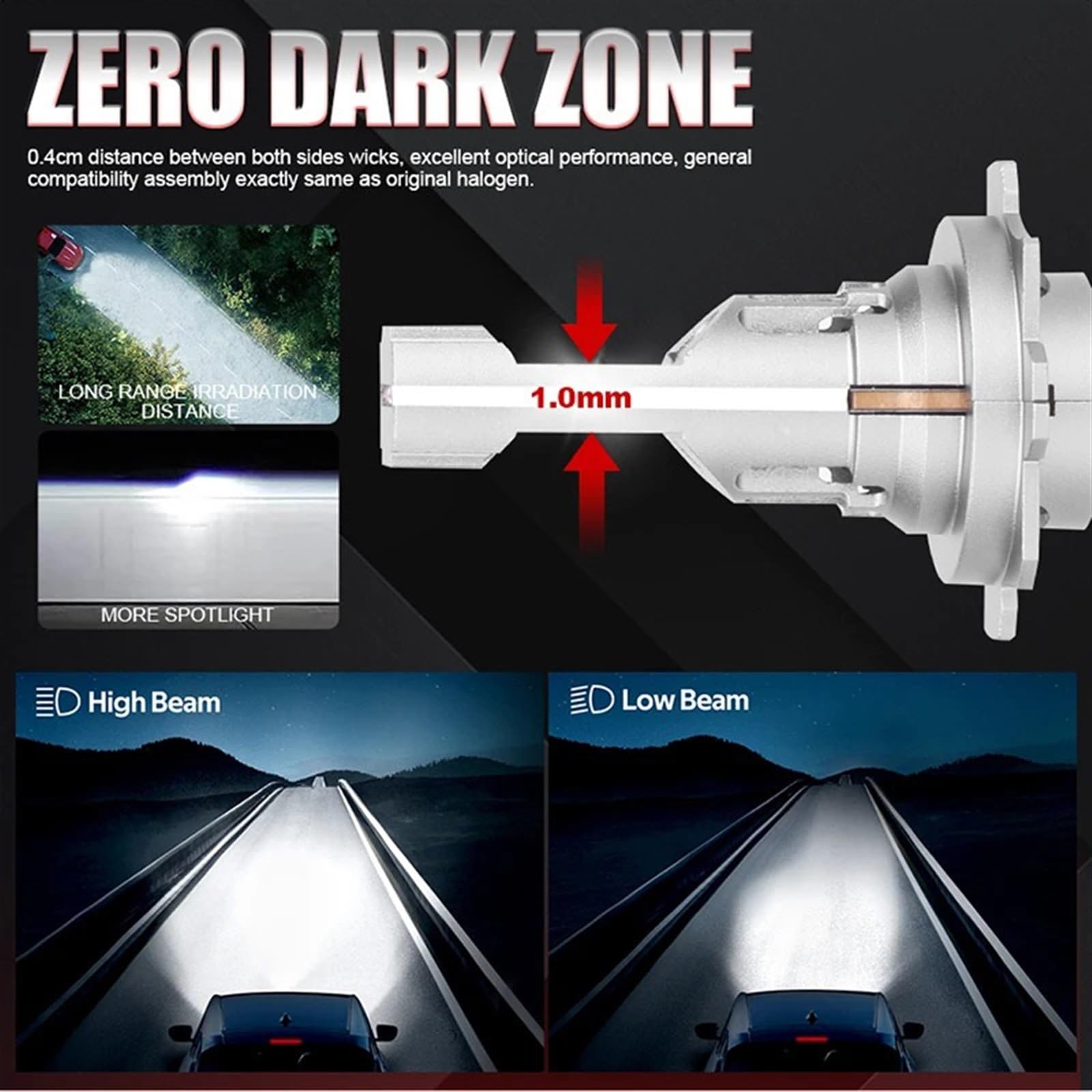 REPYL 2 pièces H7 phare LED lumière 100000LM 120W Mini LED H4 ampoule lampe à LED Turbo sans fil Auto voiture lampe frontale 12V 3585 CSP 6000K (Color : 120W 100000LM, Size : H1)