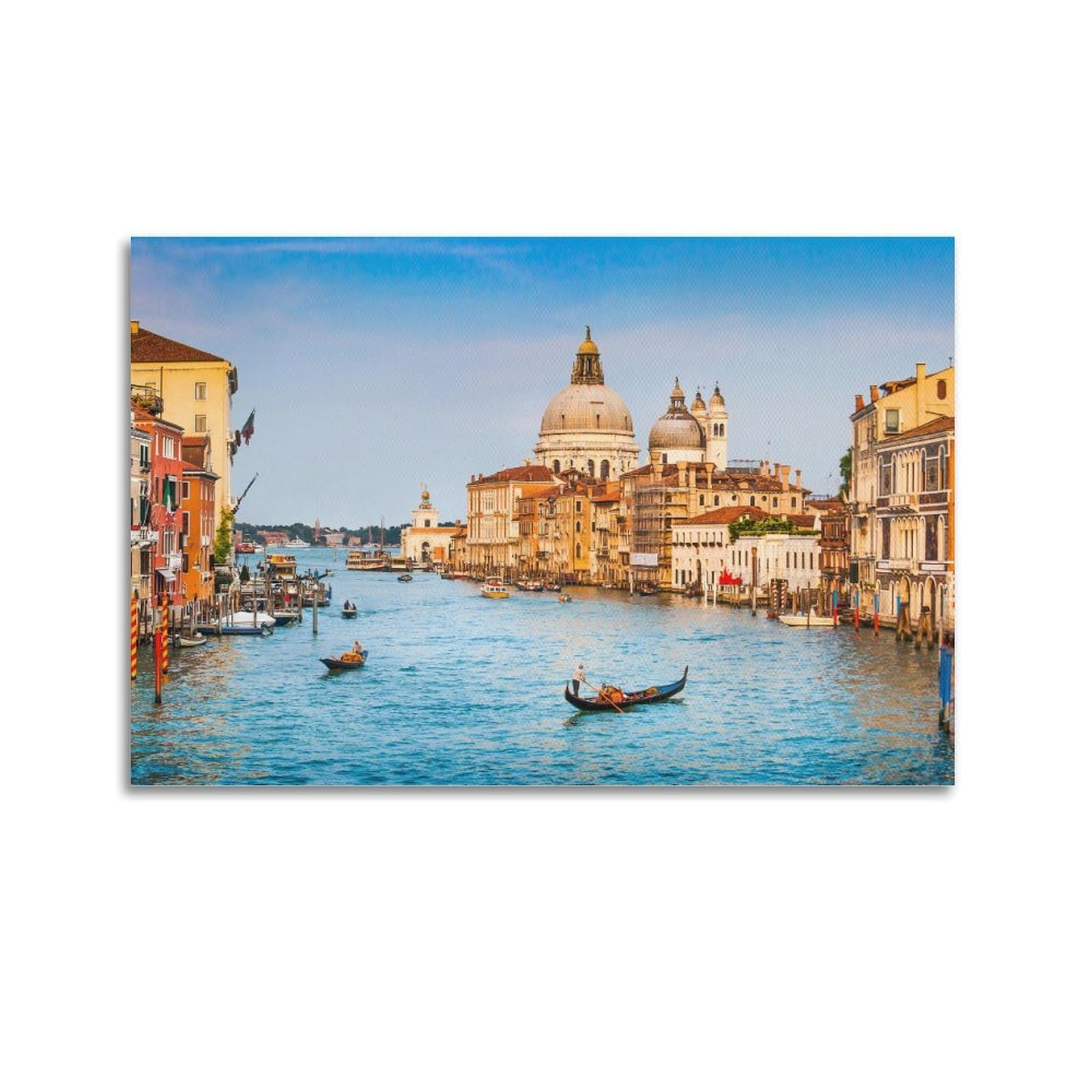 DSZLJY Vintage Travel Poster Venice Italy Grand Canal Gondola Poster Decorative Painting Canvas Wall Posters And Art Picture Print Modern Family Bedroom Decor Posters 12x18inch(30x45cm)