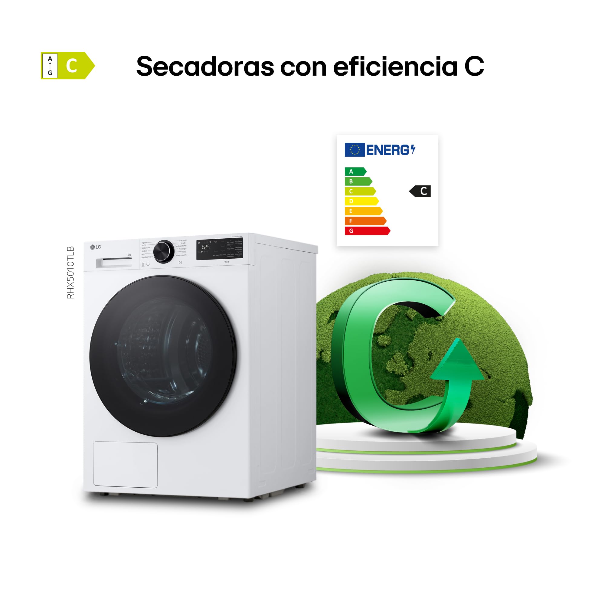 LG RHX5010TLB - Secadora con IA, Bomba Calor Dual Inverter, Blanca, 10kg