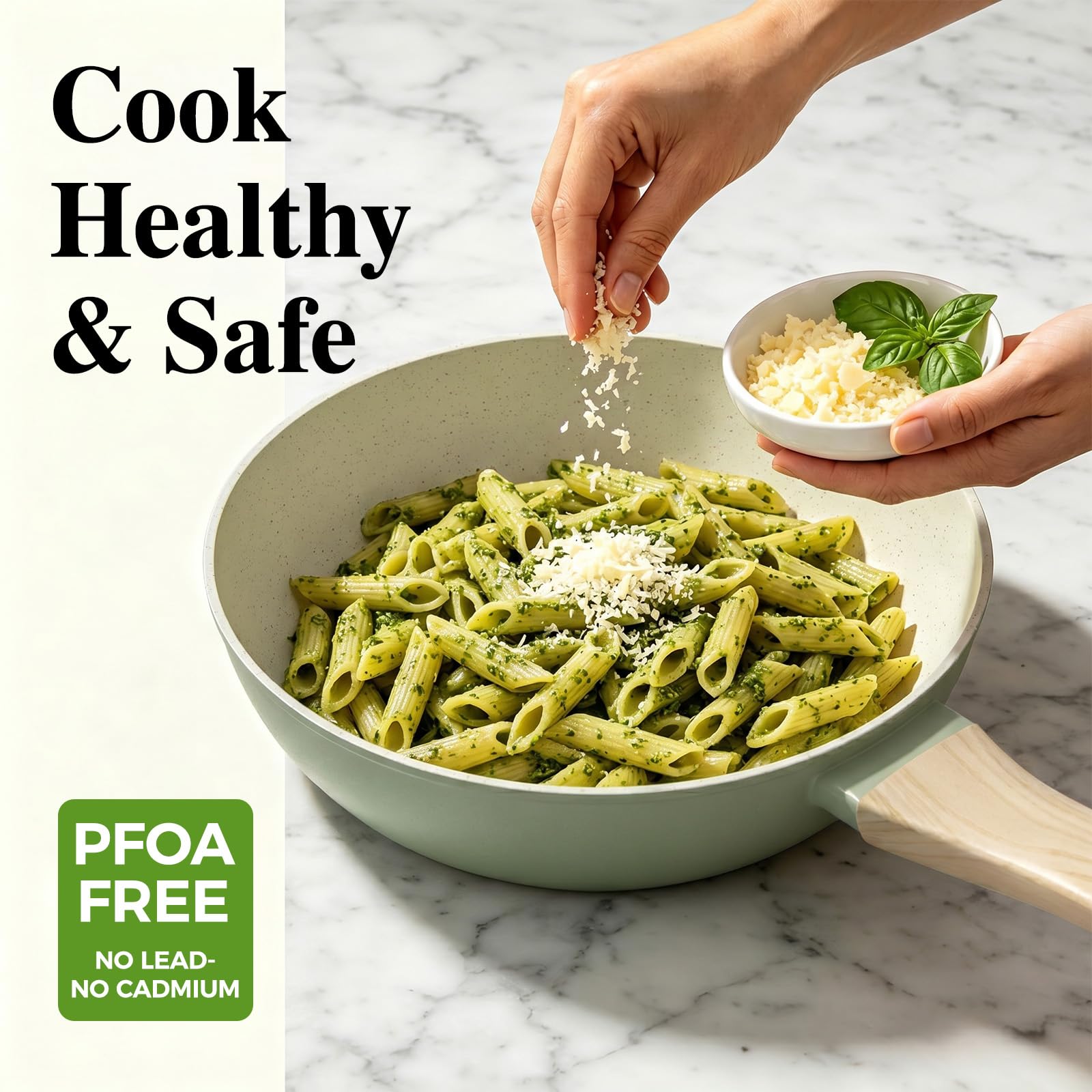 Pots and Pans Set Nonstick, Umite Chef 31-Piece Induction Cookware & Bakeware Set with Frying Pans, Saucepan, Grill Pan, Baking Sheet & Utensils, PFOA-Free Kitchen Starter Set (Sage Green) view 6