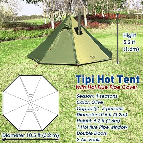 Miniatura 6 de DANCHEL OUTDOOR Tienda de campaña caliente para mochilero para acampar 4 libras, tienda de campaña tipi para 4 estaciones con gato de estufa para
