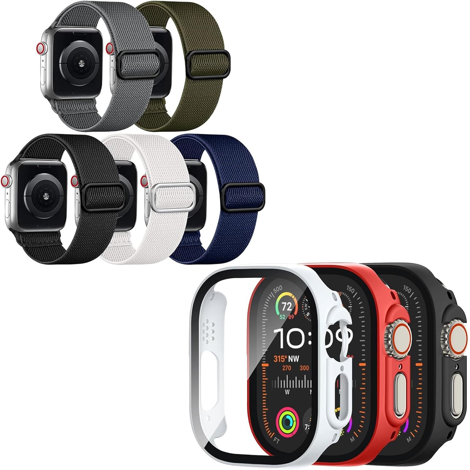 Adorve 5 Pack Stretchy Bands and 3 Pack Case Compatible with Apple Watch Ultra 2/Ultra 49mm