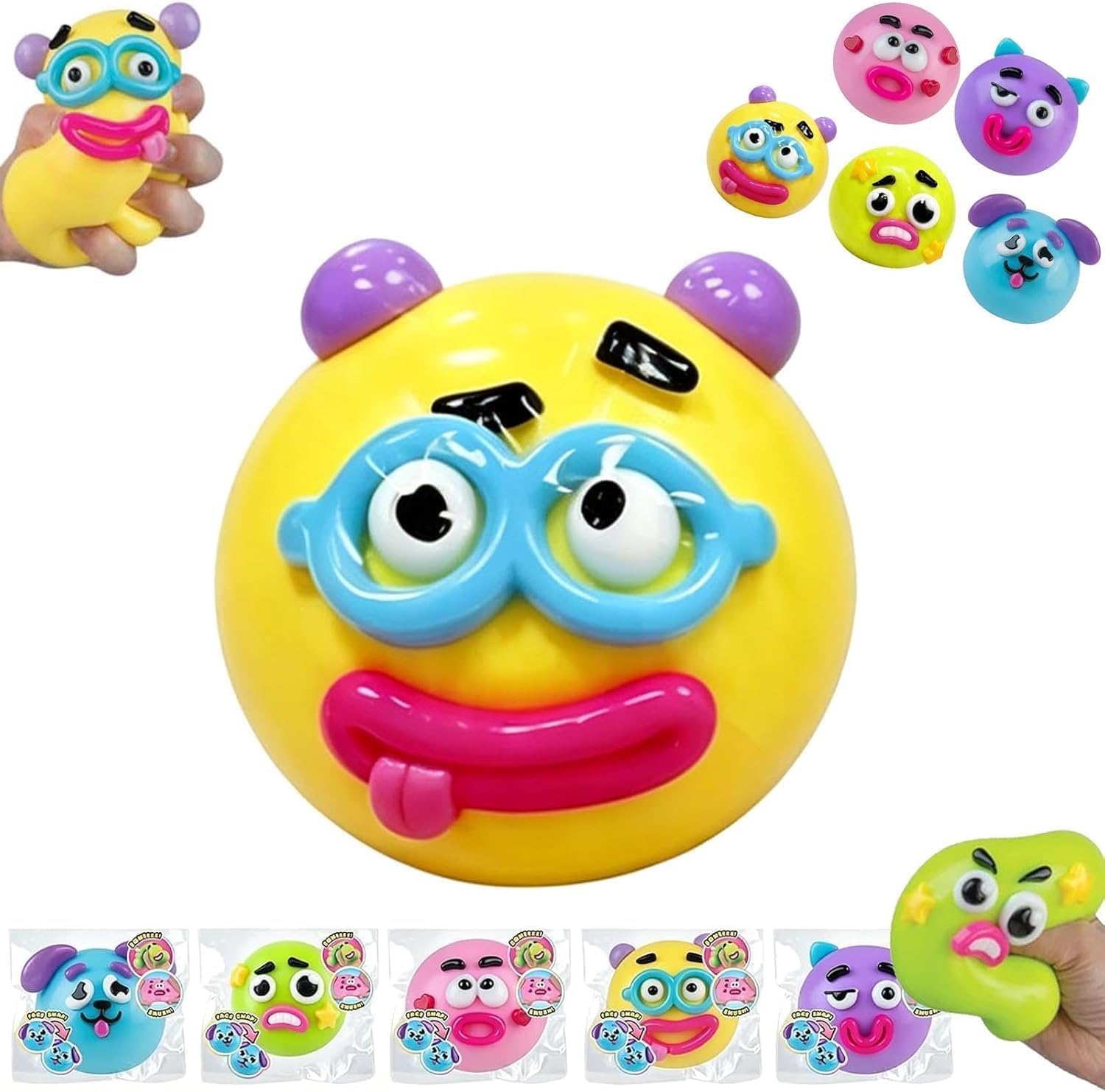 RMBLYfeiye Smusherss Sensory with Interchangeable Faces Super Soft Interchangeable Dog Face Swap Stress Relief Sensory Squeeze Toy for Adults, Funny Curiosities Smushers Dog Face Swap Squishy(Yellow)