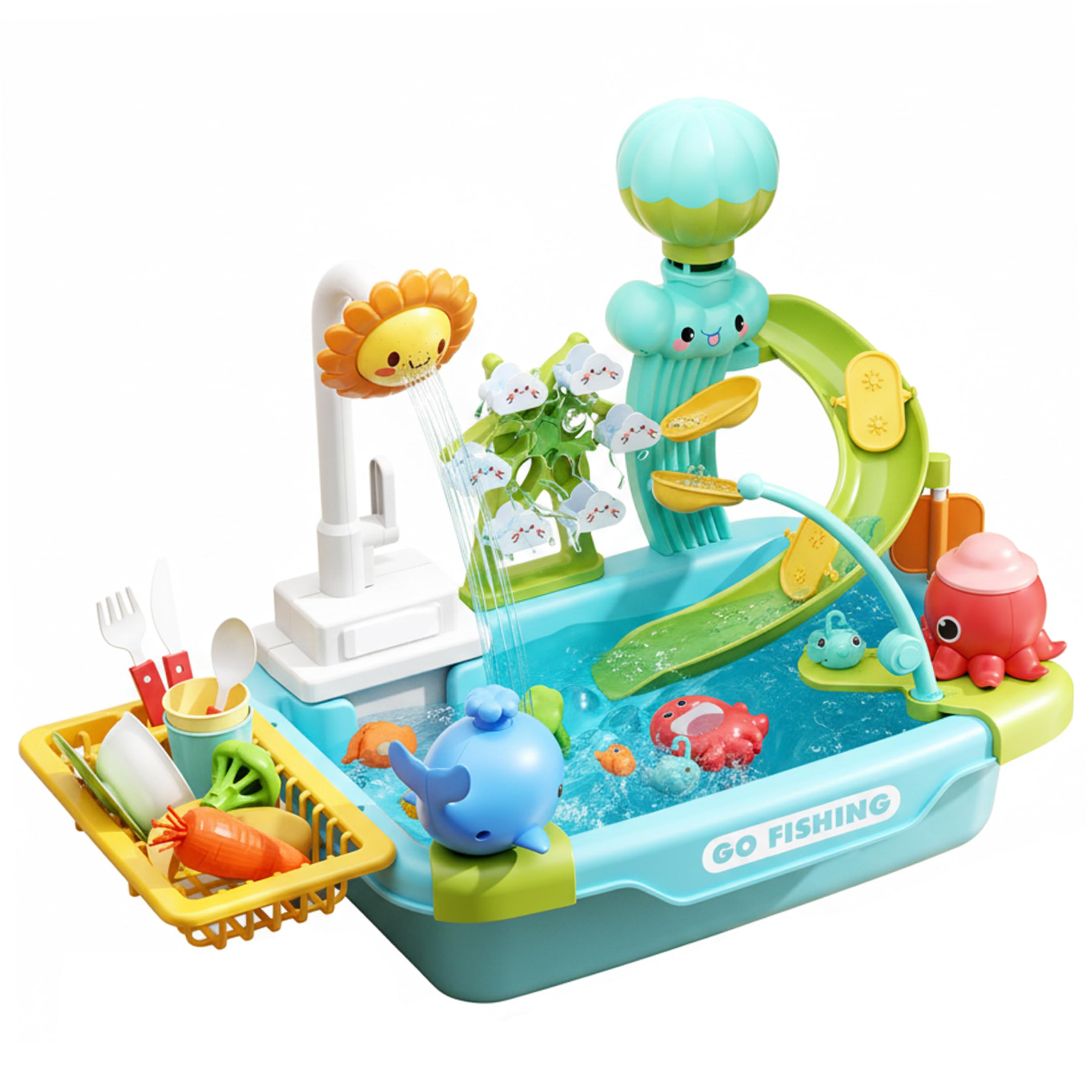 Fregadero para niños pequeños con agua corriente, juego de juguetes para niños, mesa de juegos de agua multifuncional con circulación automática, gran capacidad para diversión en interiores y ex.