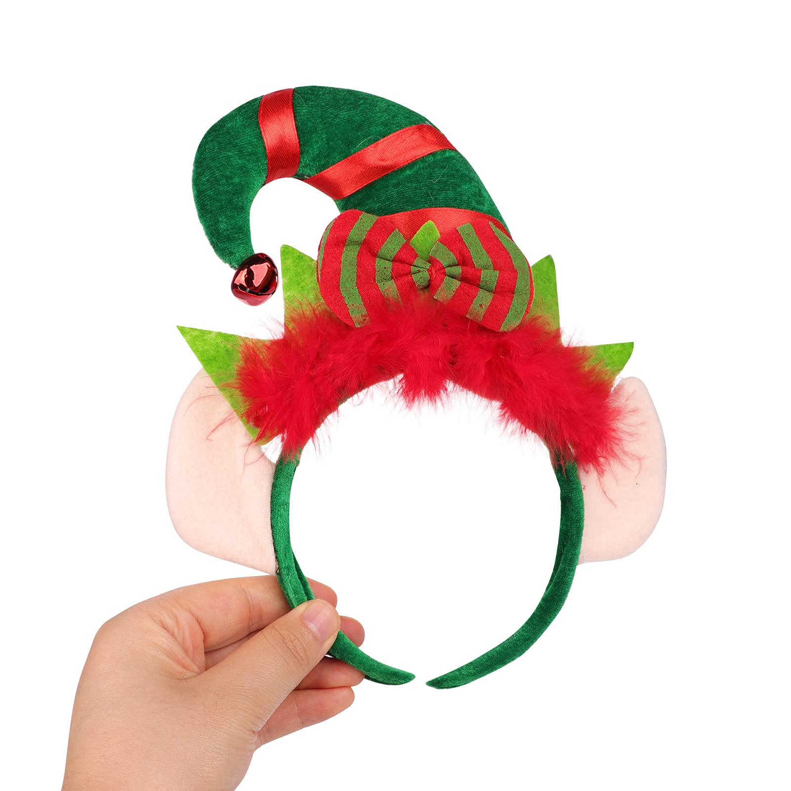 XINCHIA 2pcs Christmas Elf Hat Headband Pointed HairHoop with Feather Bowknot Cute Christmas Hat Hairband Fancy Dress Costume Accessory Party Headwear Xmas Novelty Hair Accessories Decor - Image 4