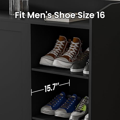 Miniatura 3 de DIYART Armario de almacenamiento de zapatos de roble que se ajusta hasta el tamaño de zapato 16, armario de zapatos de 5 niveles con puertas y