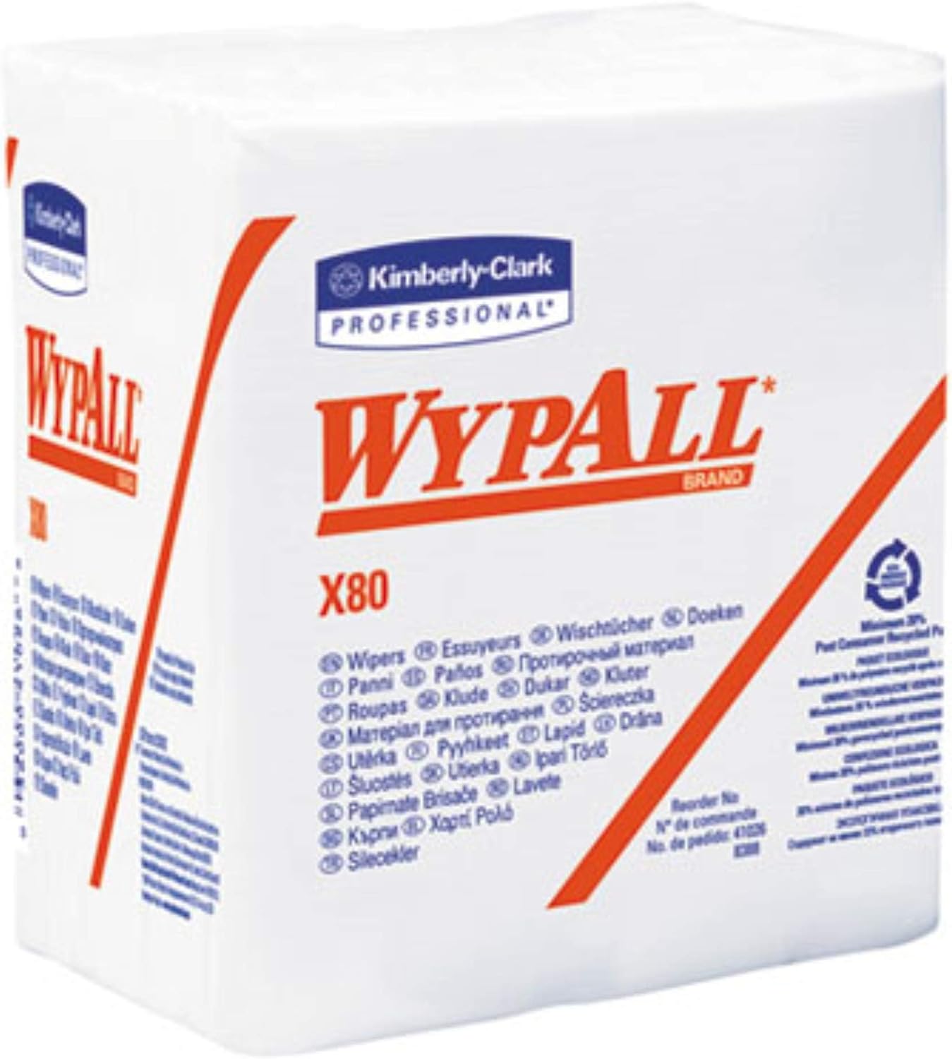 WypAll KCC 41026 X80 Wipers, Hydroknit, 1/4 Fold, 12 1/2 X 13, White, 50/box, 4 Boxes/carton