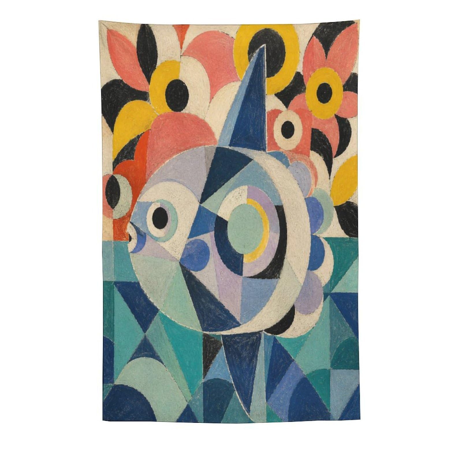 H3B8U2Y5 Geometric Angelfish Wall Tapestry, Geometric Art Style, Bed