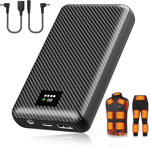 Paquete de batería de chaleco térmico de 7.4 V, cargador portátil de 30000 mAh con puertos de salida CC y USB para chaqueta térmica con capucha,