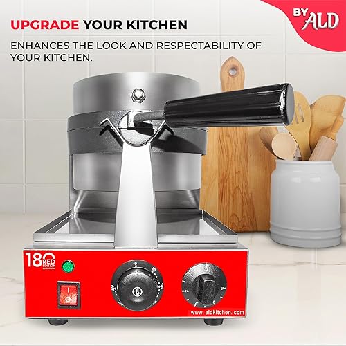 Miniatura 7 de ALDKitchen Gofrera belga gruesa Plancha para gofres con un elegante panel rojo Revestimiento antiadherente Uso comercial 110 V (rotación)