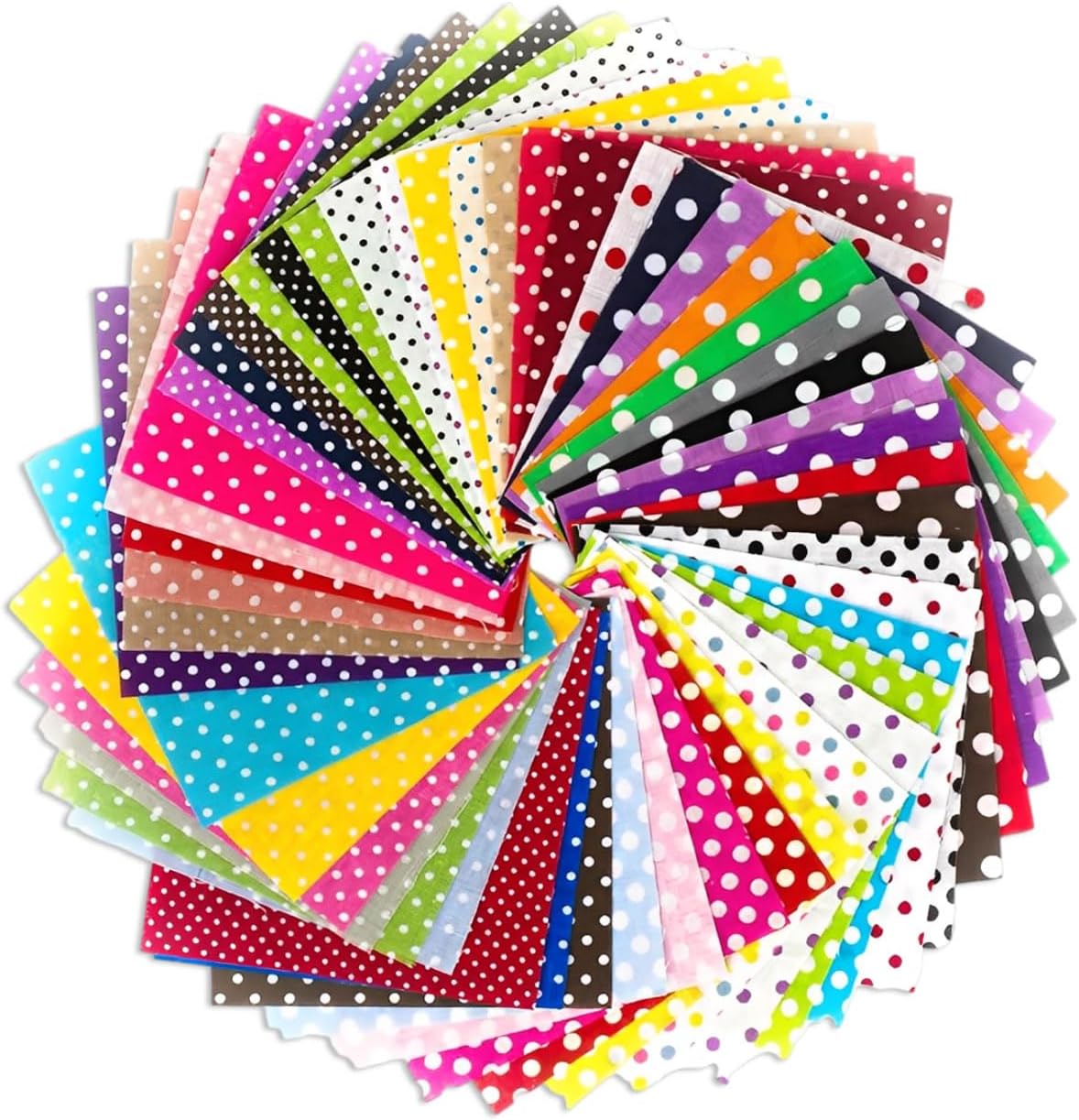 Pack of 50 Patchwork Fabric Package 10 cm x 10 cm Floral Pattern Printed Colour System Patchwork Fabrics Colourful Cotton Fabric Set for Dollhouse Accessories Clothing DIY Crafts (Dot Pattern)
