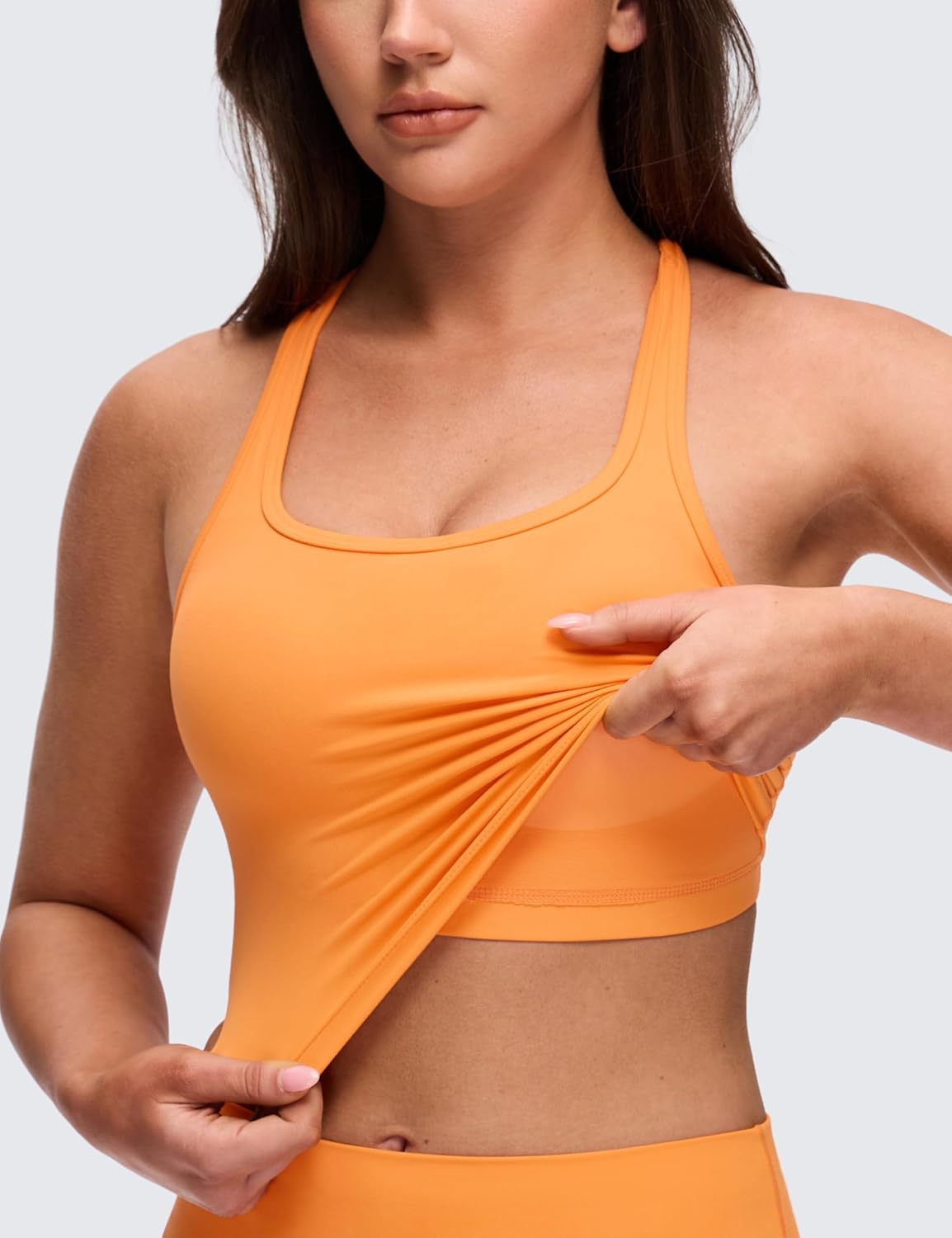 CRZ YOGA Butterluxe Racerback Crop Tank Tops for Women - Padded Y-Back Longline Sports Bras Scoop Neck Workout Yoga