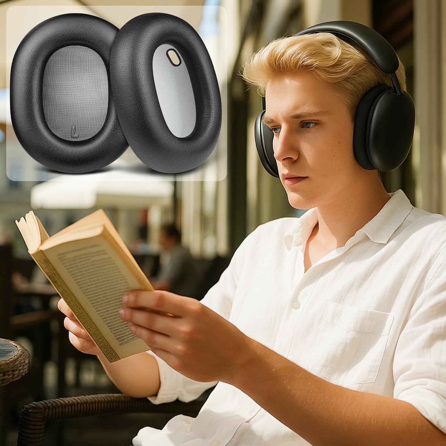 SOULWIT Ersatz Ohrpolster für Sonos Ace Wireless Over Ear Kopfhörer, Ersatzpolster Polster mit weichem Protein Leder, Hochdichter Schaumstoff