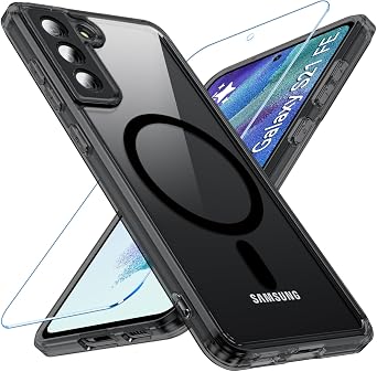 Hensinple for Samsung Galaxy S21 FE 5G Case Magnetic, S21 FE Phone Case with Screen Protector [Compatible with MagSafe], Matte Back Slim Shockproof Protective Case for Samsung S21 FE, Black
