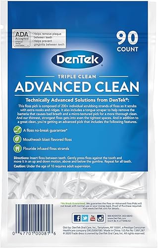 Miniatura 2 de DenTek Triple Clean Advanced Clean - Púas de hilo dental, sin roturas y sin triturar, 90 unidades, paquete de 6