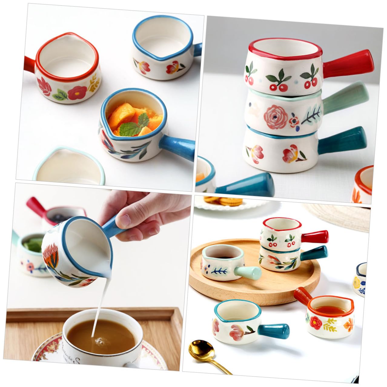 TEHAUX 6 piezas Jarras de Cerámica para Leche y Salsa Mango Pequeñas Jarras para Café y Cocina Suministros de Cocina para Espumar Leche y Servir Crema