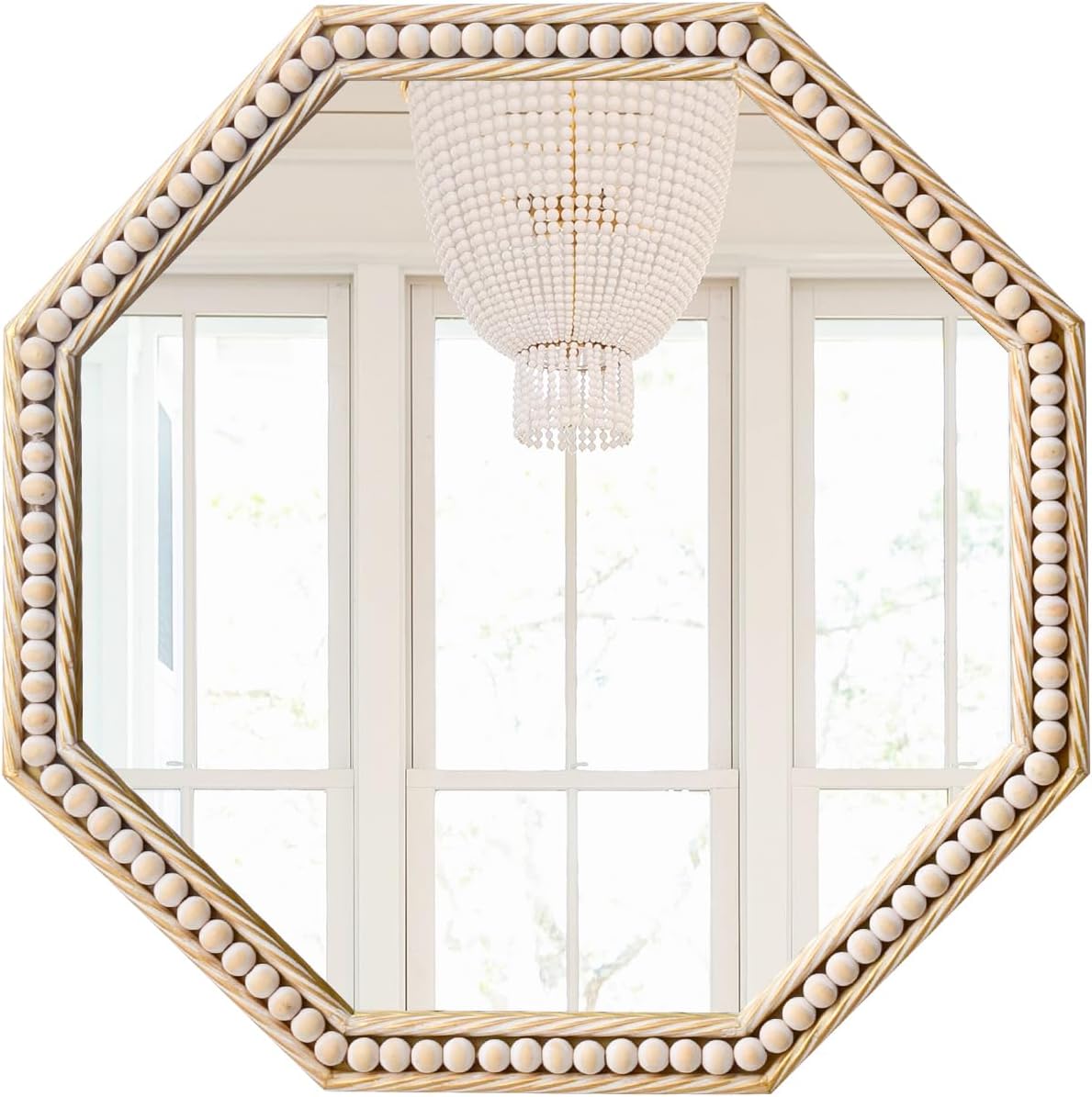 Rustic Octagon Mirror for Bathroom 24"x24" Gold Square Accent Vanity Mirror with Antique Beaded Metal Framed for Over Sink Bedroom Living Room Washing Room Entryway Horizontal/Vertical Gold 24"L x 24"W