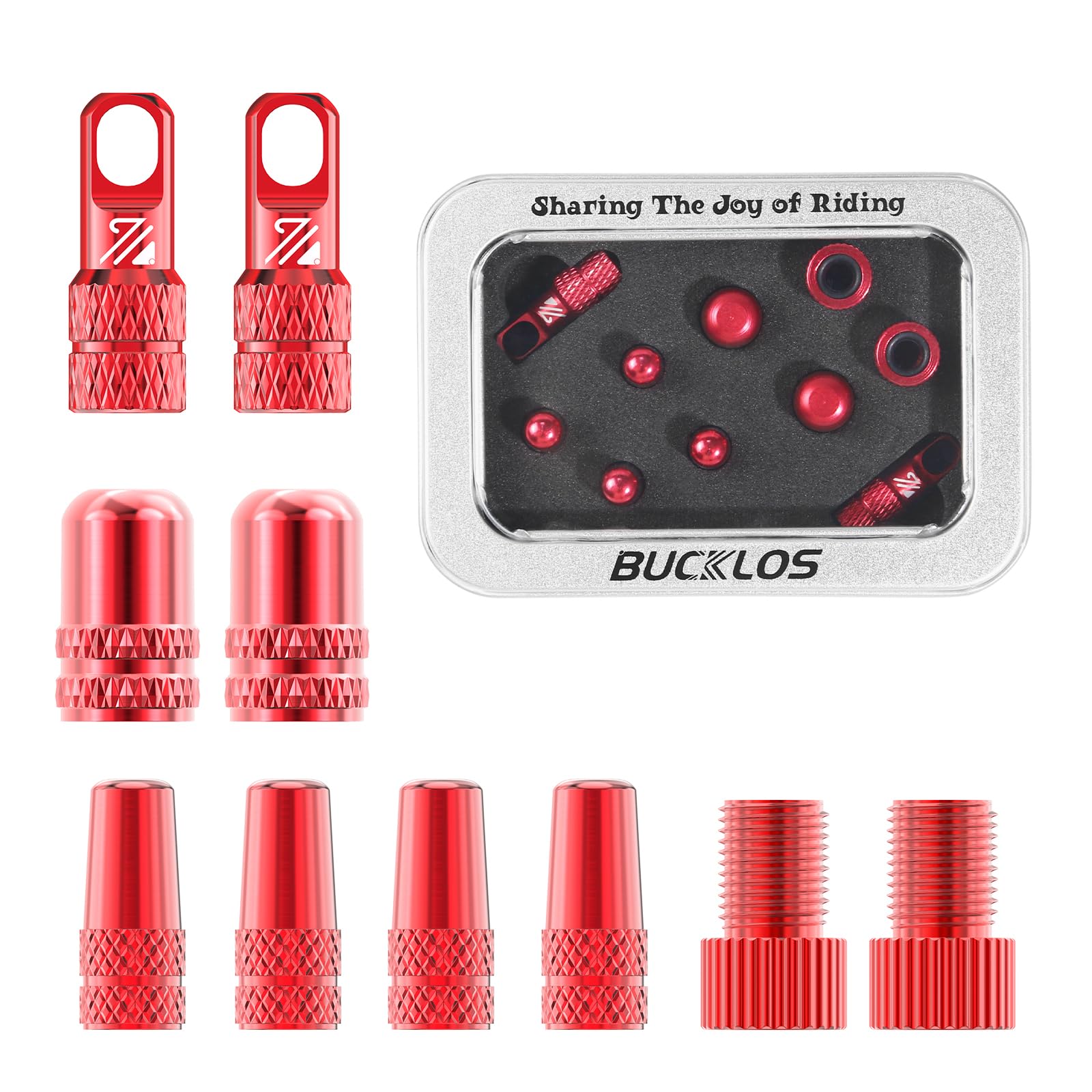 BUCKLOS Bike Tire Valve Stem Cap Set, Presta Valve and Schrader Valve Caps, Valve Cap with Valve Core Removing Function, Presta Valve Adapter, 10Pcs